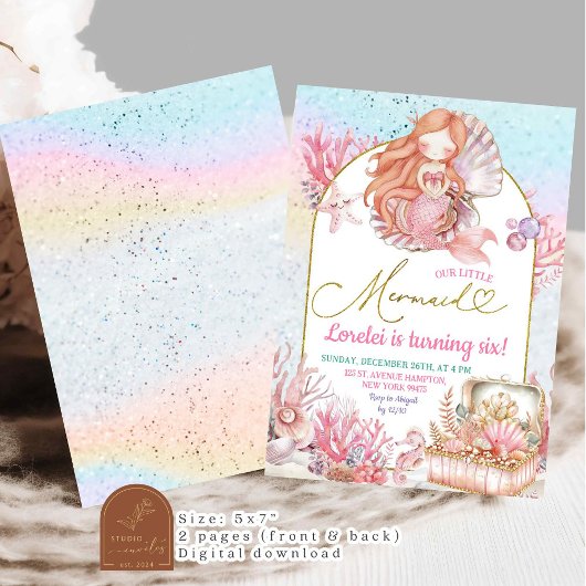 Petite sirène de mer rose Invitation d'anniversair