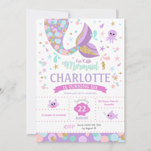 Petite Sirène Invitation d'anniversaire sous la me (Devant)