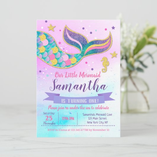 Petite Sirène Invitations d'anniversaire (Debout devant)