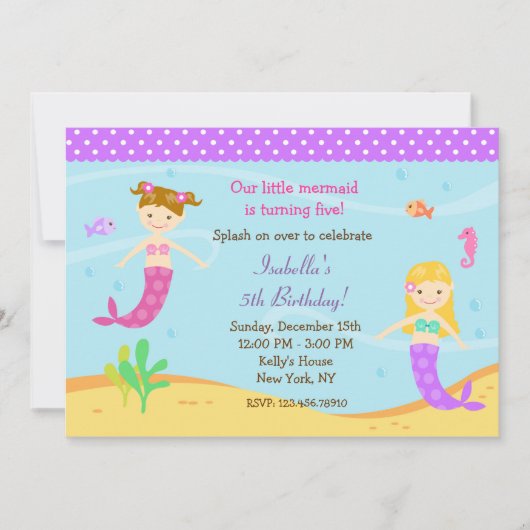 Petite Sirène Invitations de fête d'anniversaire (Devant)