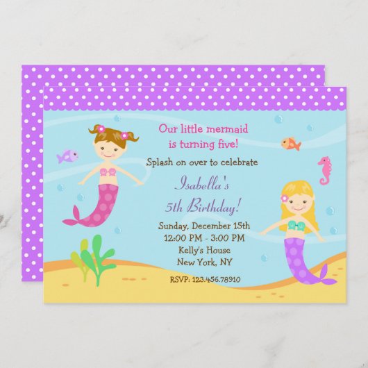 Petite Sirène Invitations de fête d'anniversaire (Devant / Derrière)