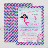 Petite Sirène Rose Bleu Anniversaire Invitation (Devant / Derrière)