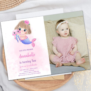 Petite sirène rose Invitation à l'anniversaire ave