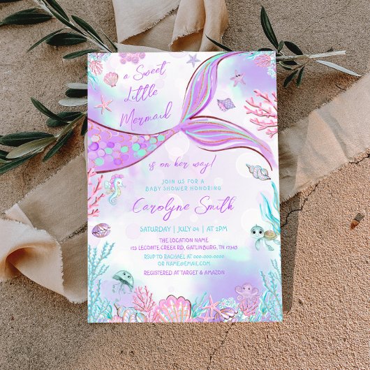 Petite Sirène Rose Purple Baby shower Invitation