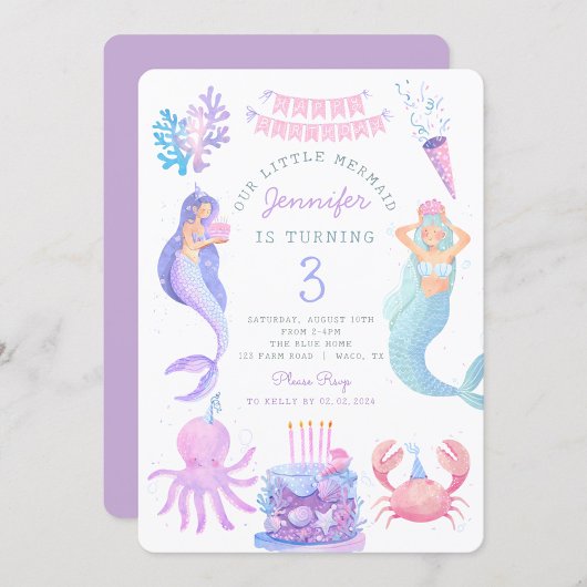 Petite Sirène Sous La Mer Magique Invitation Anniv