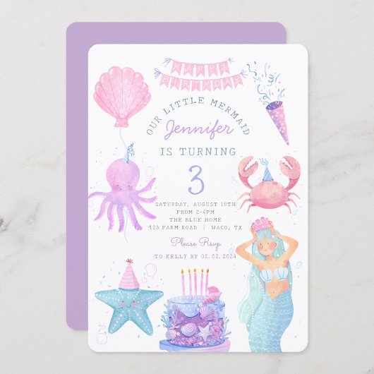 Petite Sirène Sous La Mer Magique Invitation Anniv
