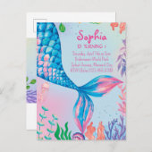 Petite Sirène Sous L'Eau Invitation Anniversaire (Devant / Derrière)