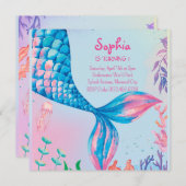 Petite Sirène Sous L'Eau Invitation Anniversaire (Devant / Derrière)