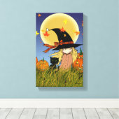 Petite Sorcière avec Chat Noir Impression sur Toil (Insitu (Plancher de Bois))