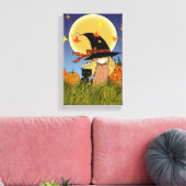 Petite Sorcière avec Chat Noir Impression sur Toil (Insitu(Salon))