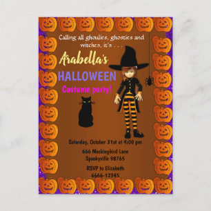Petite Sorcière Enfants Invitation d'Halloween