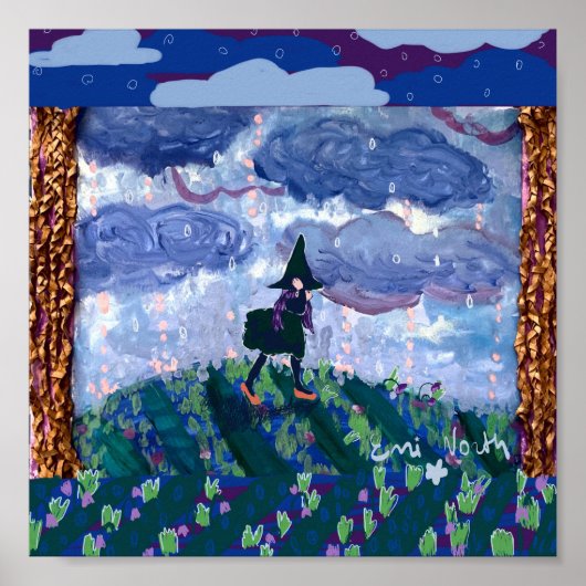 Petite sorcière et affiche de pluie (Devant)