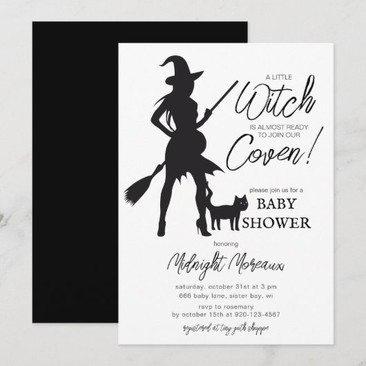 Petite sorcière Halloween Baby shower Invitation (Devant / Derrière)