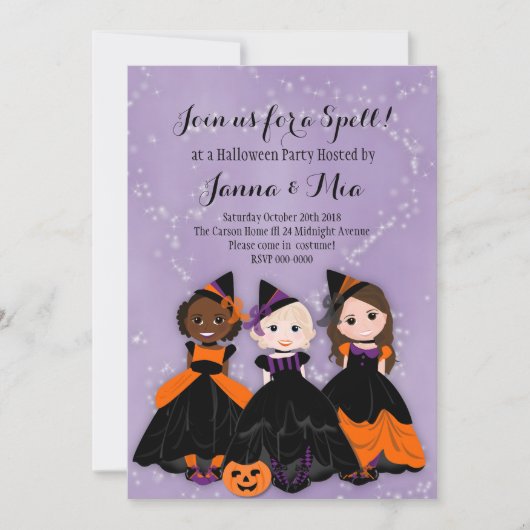 Petite sorcière Invitation de la fête d'Halloween (Devant)