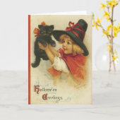 Petite sorcière mignonne, cartes de Halloween, (Fleur jaune)