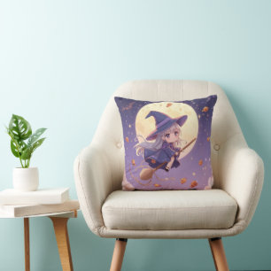 Petite sorcière volant sous la lune Carré Coussin
