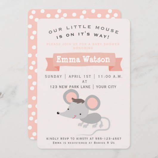 Petite souris - Invitation Baby shower (Devant / Derrière)