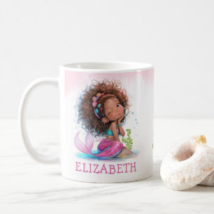 Petite tasse de café Brown d'aquarelle de sirène