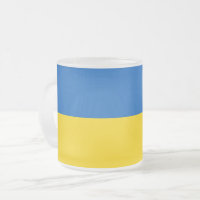 Petite tasse de verre dépoli avec drapeau d'Ukrain