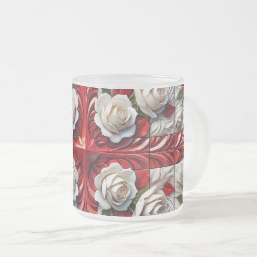 Petite tasse en verre dépoli avec design Rose angl (Devant droit)