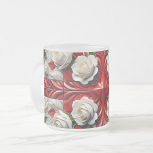 Petite tasse en verre dépoli avec design Rose angl