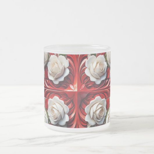 Petite tasse en verre dépoli avec design Rose angl (Centre)