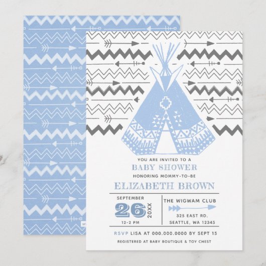 Petite Tribal TeePee Baby Shower Invitations (Devant / Derrière)
