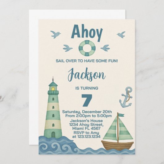 Petite voile Nautique Invitation Anniversaire (Devant / Derrière)