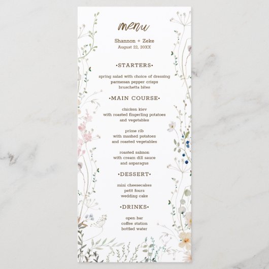 Petite Wildflower bruiloft Menu (Voorkant)