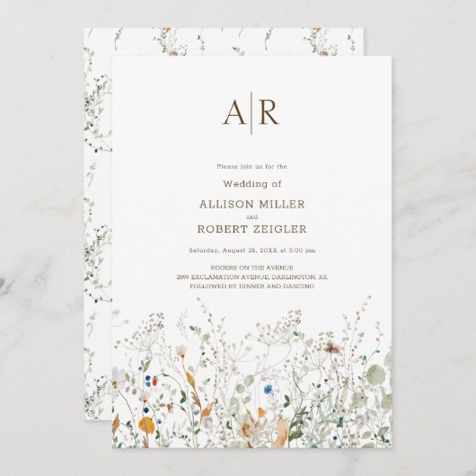 Petite Wildflower Monogram bruiloft uitnodiging (Voorkant / Achterkant)