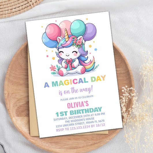 Petites Ballons Unicorn Invitations d'anniversaire