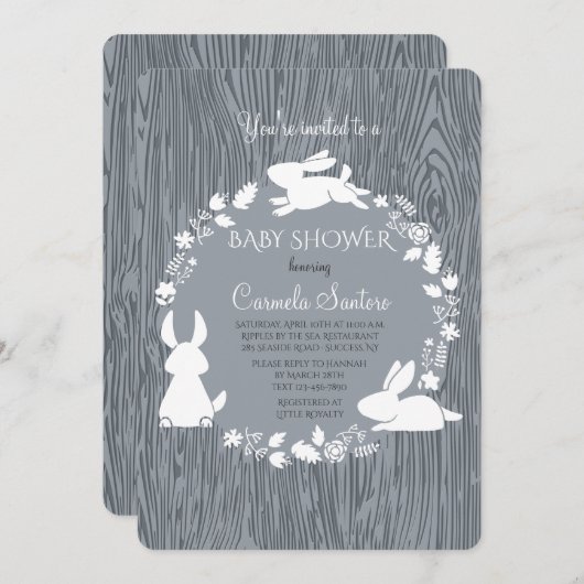 Petites Bunnies Grey Invitation (Devant / Derrière)