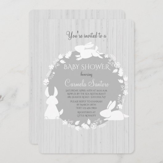 Petites Bunnies Grey Invitation (Devant / Derrière)