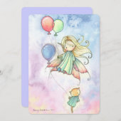 Petites fées et chattes Invitations de fête d'anni (Devant / Derrière)