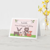 Petites filles Animaux de bois Carte d'anniversair (Fleur jaune)