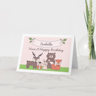 Petites filles Animaux de bois Carte d'anniversair