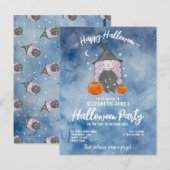 Petites filles Aquarelle Halloween Invitation de l (Devant / Derrière)