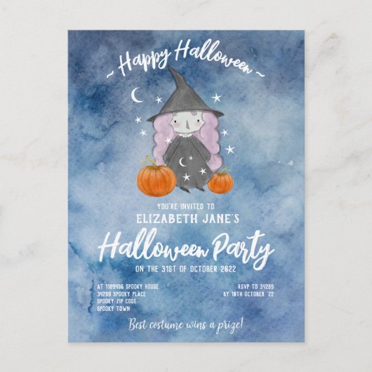 Petites filles Aquarelle Halloween Invitation de l (Devant)