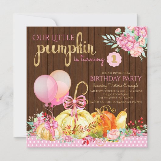 Petites filles Citrouilles Invitations d'anniversa (Devant)