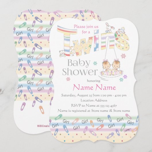 Petites filles jumelles à voile, invitation baby s (Devant / Derrière)