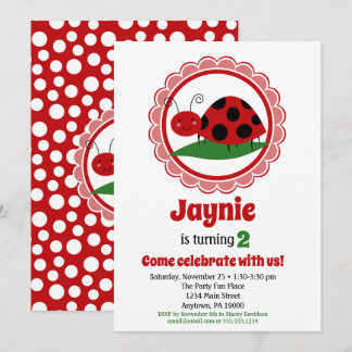 Petites filles Ladybug Invitation d'anniversaire