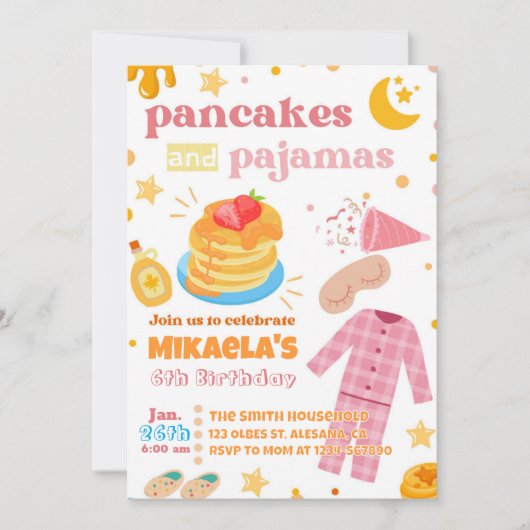 Petites filles Pancakes et Pyjamas Invitation d'an (Devant)