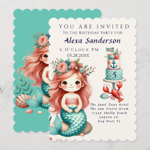 Petites filles personnalisées Sirène Invitation de