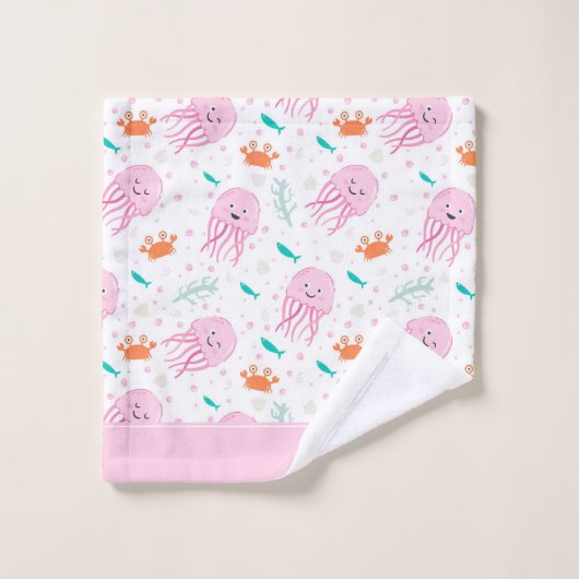 Petites filles Pink Ocean Jellyfish and Crab Motif (Gant de toilette)