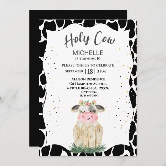 Petites filles Vache Sainte Invitation de fête d'a (Devant / Derrière)