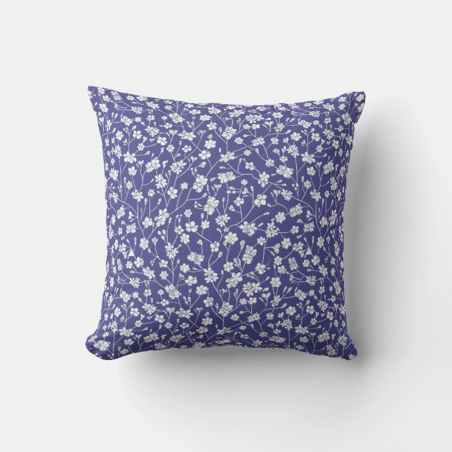 Petites fleurs blanches Périwinkle Coussin bleu 16 (Recto)