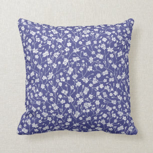 Petites fleurs blanches Périwinkle Coussin bleu 16