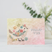 Petites fleurs Feuilles d'oiseaux Carte de remerci (Debout devant)