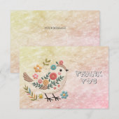 Petites fleurs Feuilles d'oiseaux Carte de remerci (Devant / Derrière)