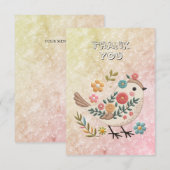 Petites fleurs Feuilles d'oiseaux Carte de remerci (Devant / Derrière)